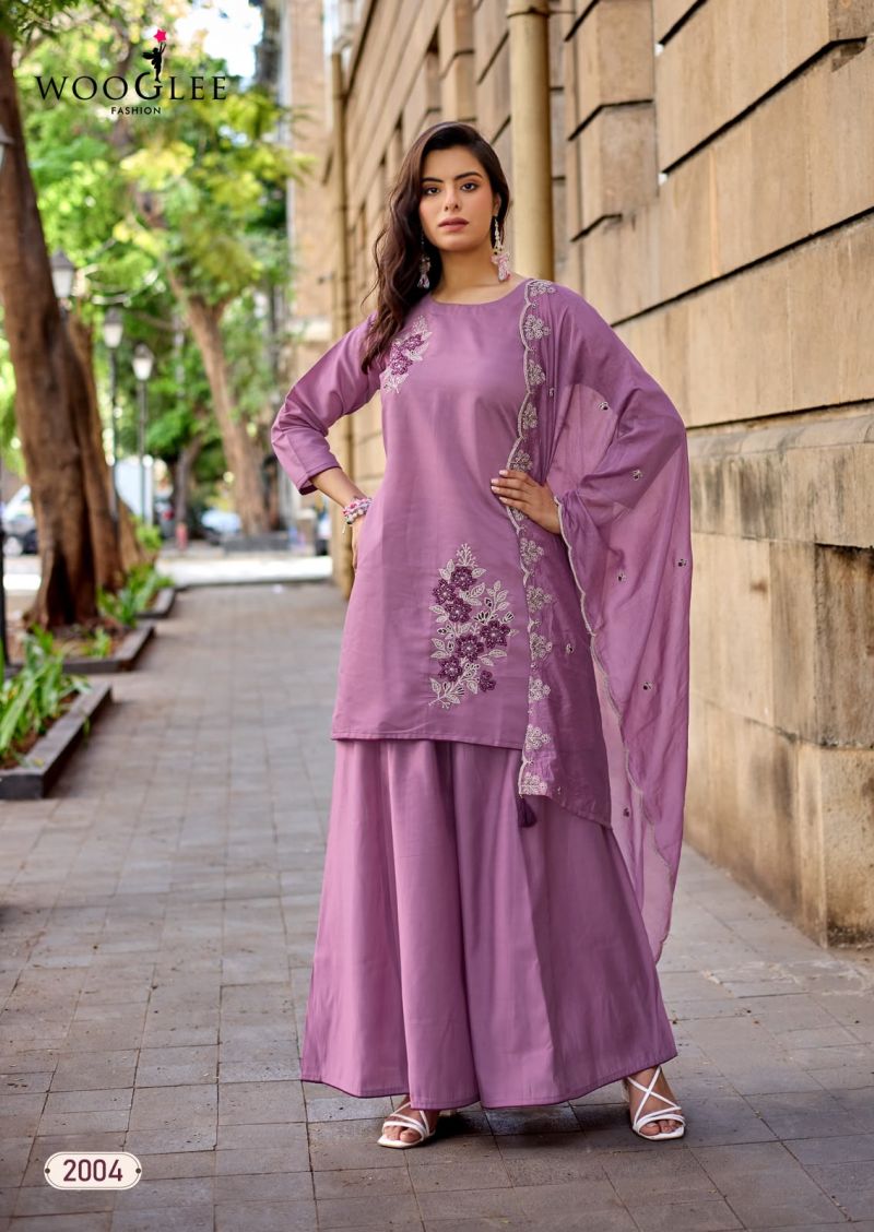 Wooglee Blue Pearl Russian Viscose Hand And Thread Work Kurti With Bottom Dupatta Set — Wholesale Readymade Suit, Vardan Ethnic wholesale from Surat — view 4