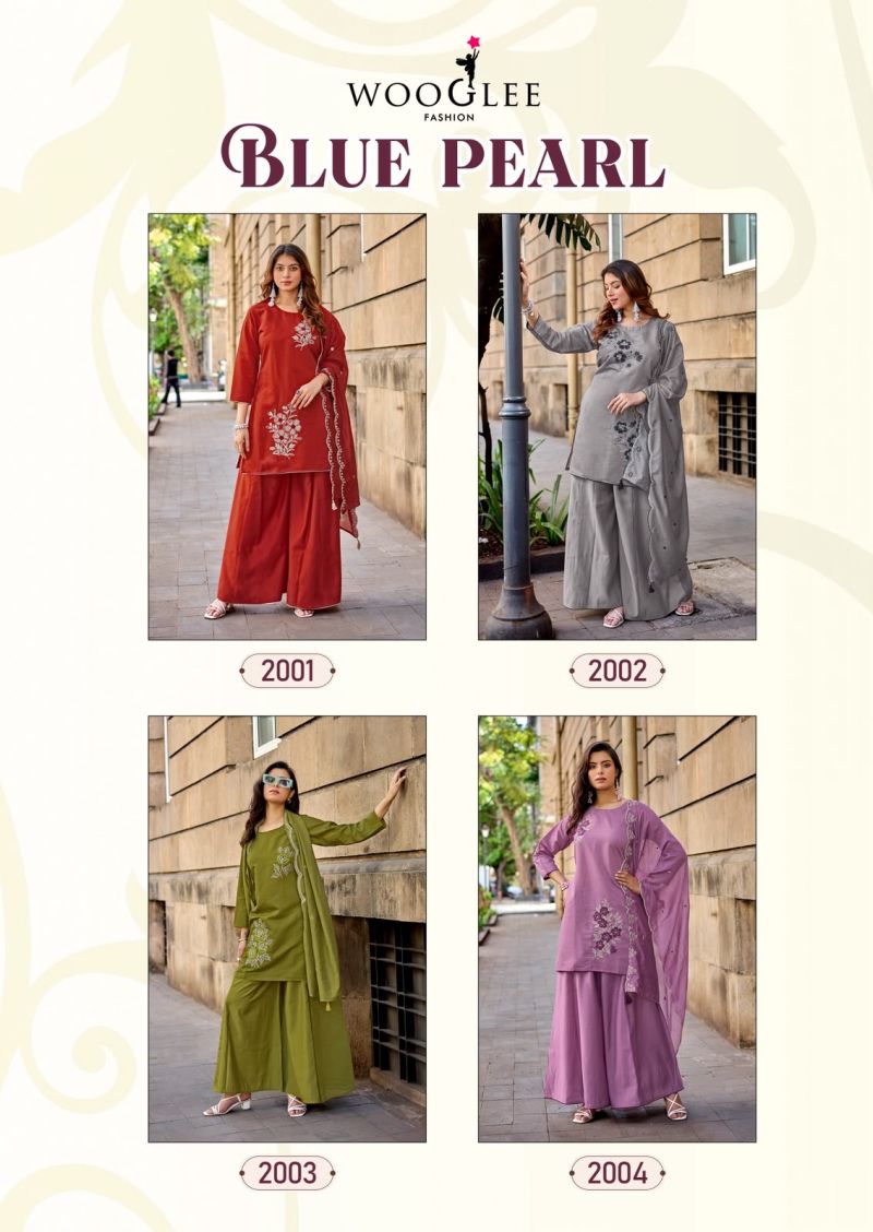 Wooglee Blue Pearl Russian Viscose Hand And Thread Work Kurti With Bottom Dupatta Set — Wholesale Readymade Suit, Vardan Ethnic wholesale from Surat — view 6