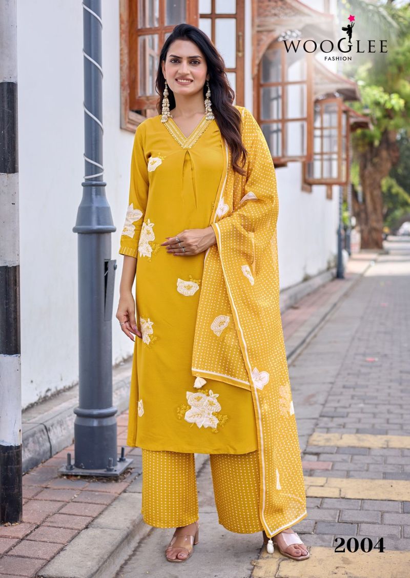 Wooglee Vasudha Rayon Thread Work Kurti With Bottom Dupatta Set — Wholesale Kurtis, Vardan Ethnic wholesale from Surat — Photo 4