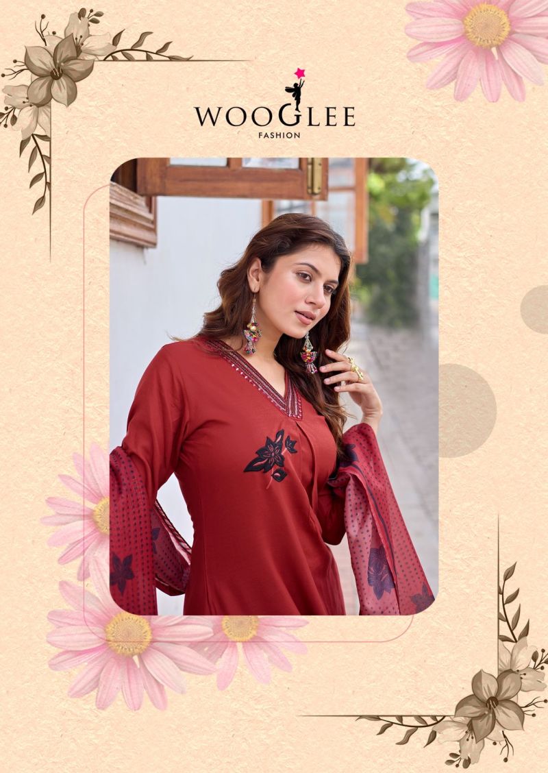 Wooglee Vasudha Rayon Thread Work Kurti With Bottom Dupatta Set — Wholesale Kurtis, Vardan Ethnic wholesale from Surat — Photo 7