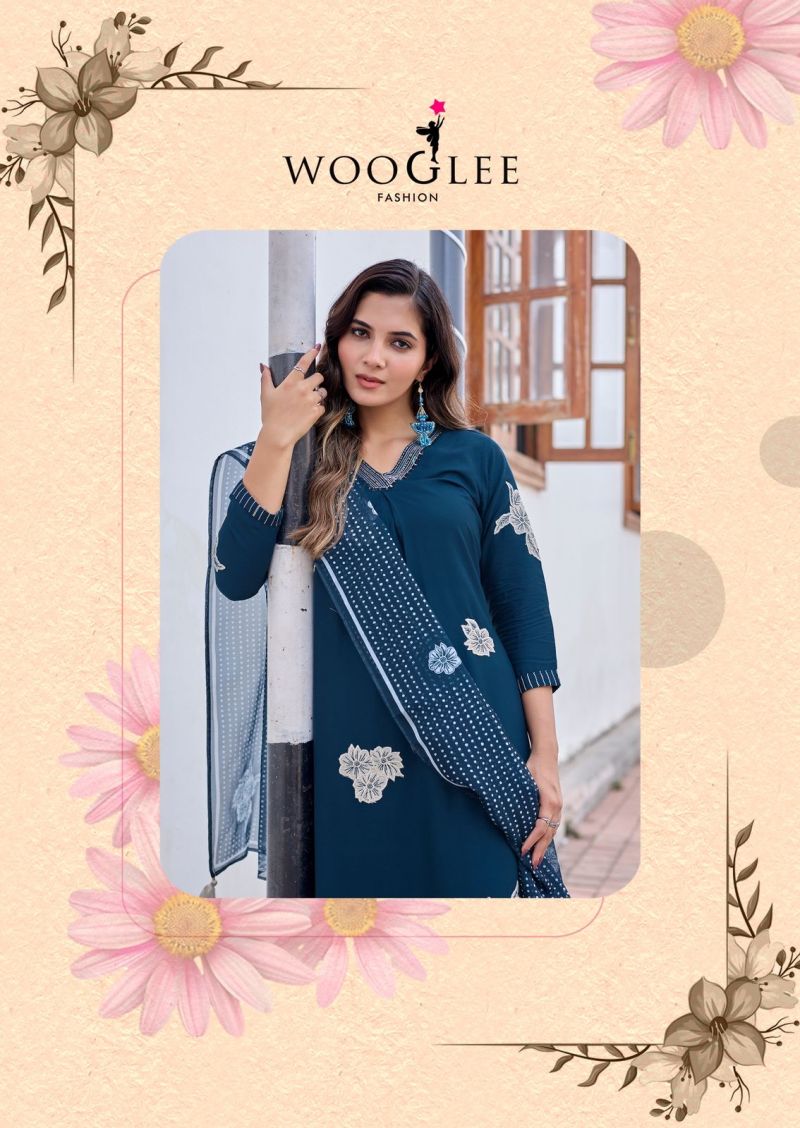 Wooglee Vasudha Rayon Thread Work Kurti With Bottom Dupatta Set — Wholesale Kurtis, Vardan Ethnic wholesale from Surat — Photo 8