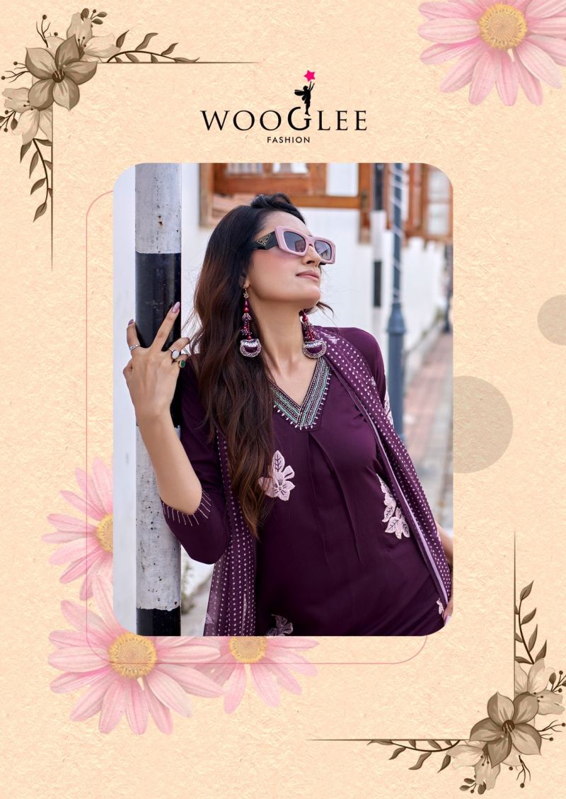 Wooglee Vasudha Rayon Thread Work Kurti With Bottom Dupatta Set — Wholesale Kurtis, Vardan Ethnic wholesale from Surat — Photo 9