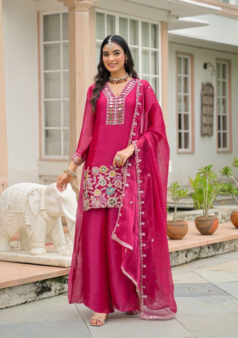 Zaveri D 50134 Pink Crush Satin Beats Work Designer Sharara Collection