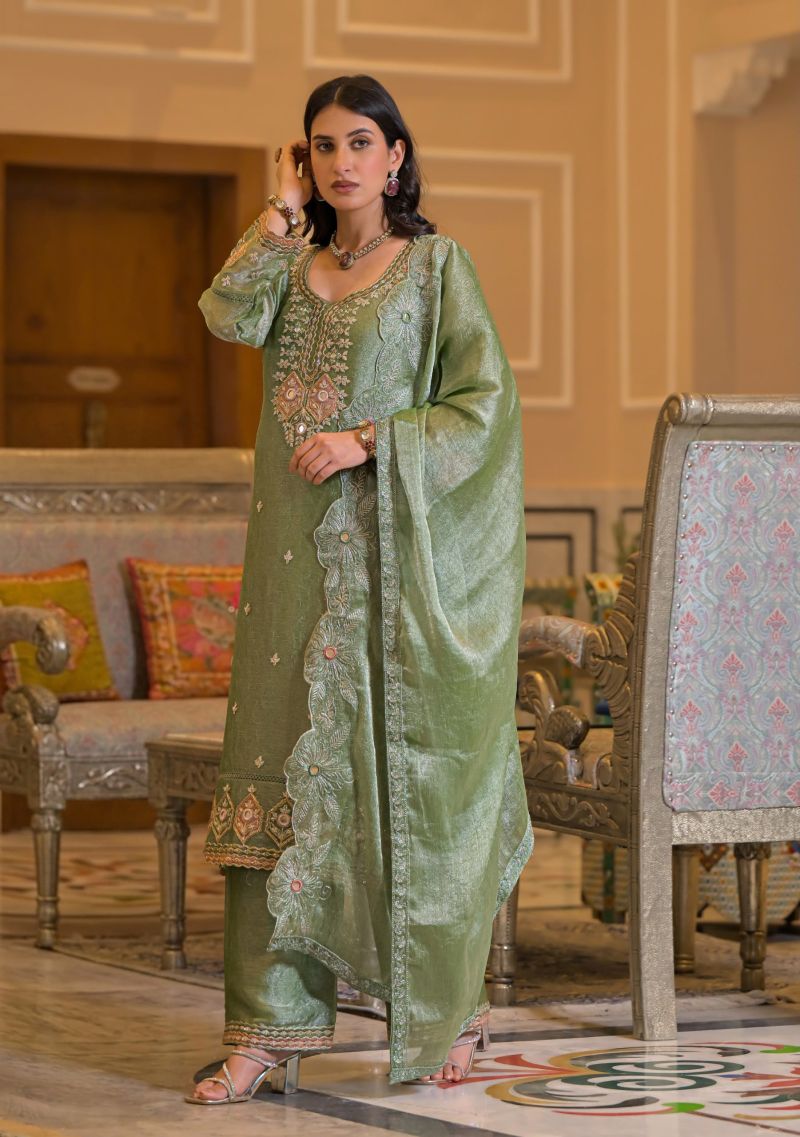 Zaveri D 50135 Light Green Crush Satin Beats Work Designer Salwar Kameez Catalog — Wholesale Readymade Suit, Eba Lifestyle wholesale from Surat — view 4