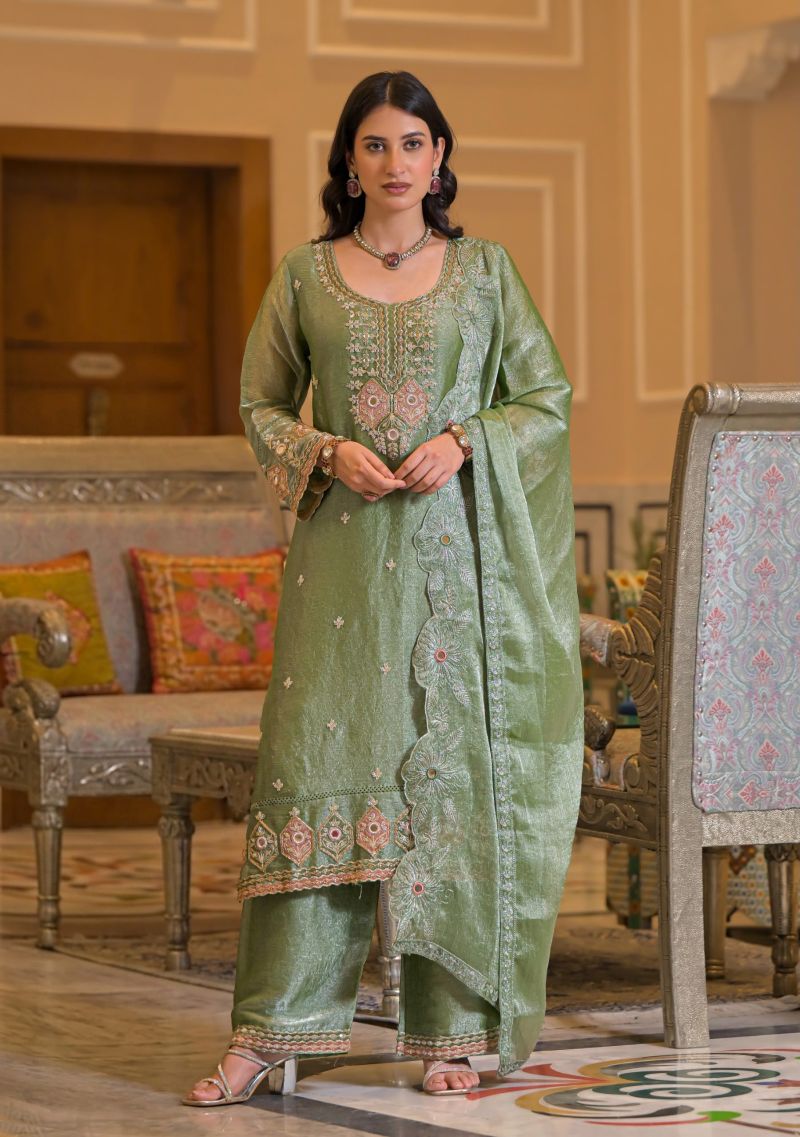 Zaveri D 50135 Light Green Crush Satin Beats Work Designer Salwar Kameez Catalog