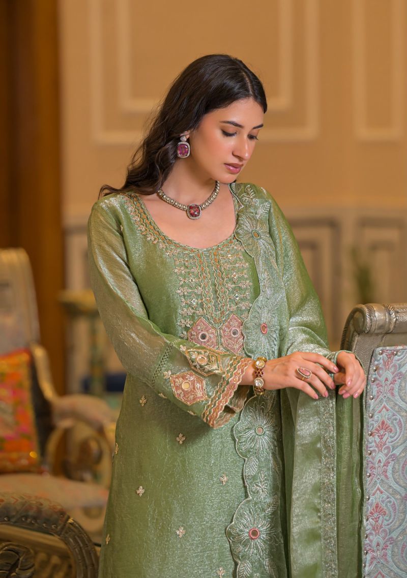 Zaveri D 50135 Light Green Crush Satin Beats Work Designer Salwar Kameez Catalog — Wholesale Readymade Suit, Eba Lifestyle wholesale from Surat — view 3
