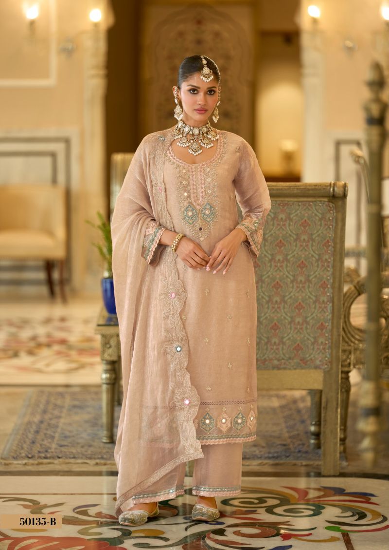 Zaveri D 50135 Peach Crush Satin Beats Work Designer Salwar Kameez Catalog