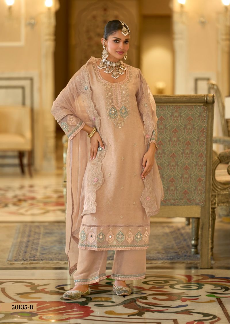 Zaveri D 50135 Peach Crush Satin Beats Work Designer Salwar Kameez Catalog — Wholesale Kurtis, Eba Lifestyle wholesale from Surat — view 3