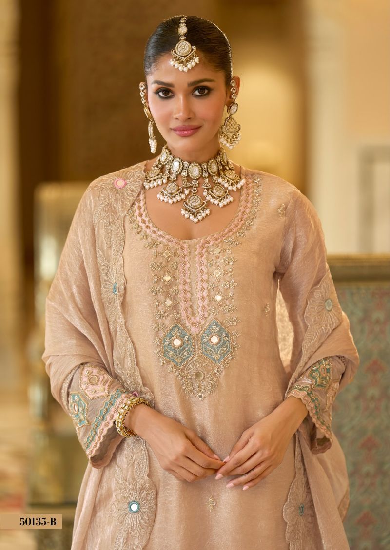 Zaveri D 50135 Peach Crush Satin Beats Work Designer Salwar Kameez Catalog — Wholesale Kurtis, Eba Lifestyle wholesale from Surat — view 4
