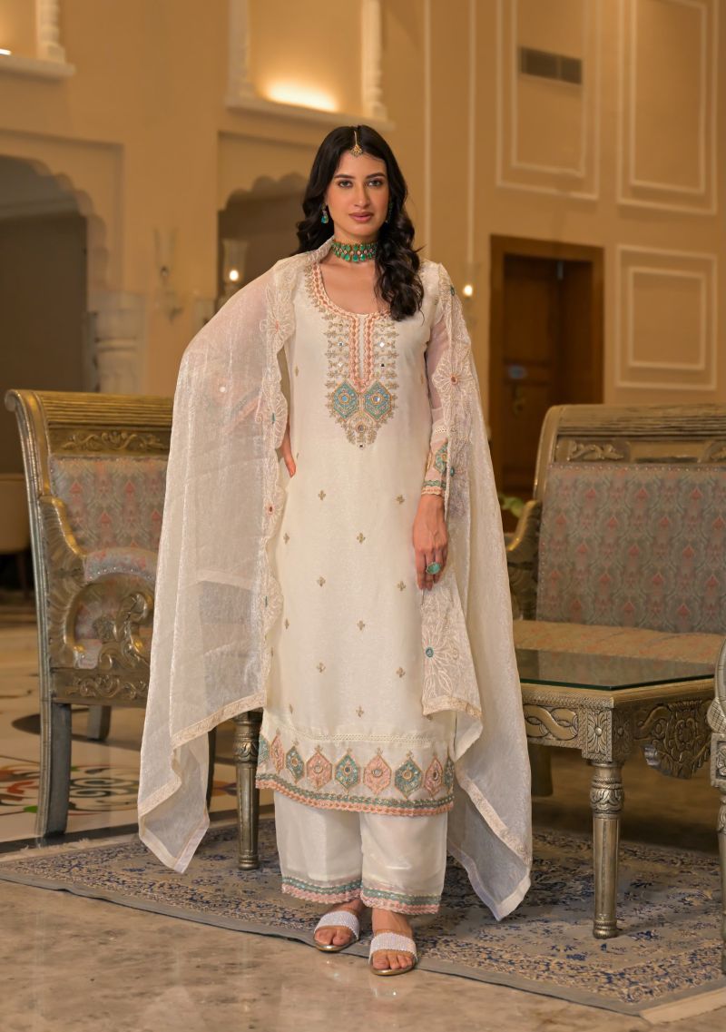 Zaveri D 50135 White Crush Satin Beats Work Designer Salwar Kameez Catalog — Wholesale Dress Material, Eba Lifestyle wholesale from Surat — Photo 2