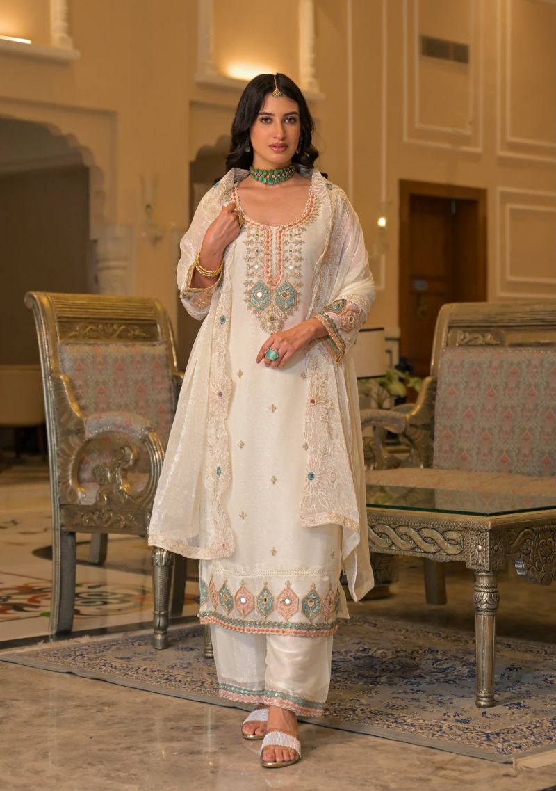 Zaveri D 50135 White Crush Satin Beats Work Designer Salwar Kameez Catalog — Wholesale Dress Material, Eba Lifestyle wholesale from Surat — Photo 4