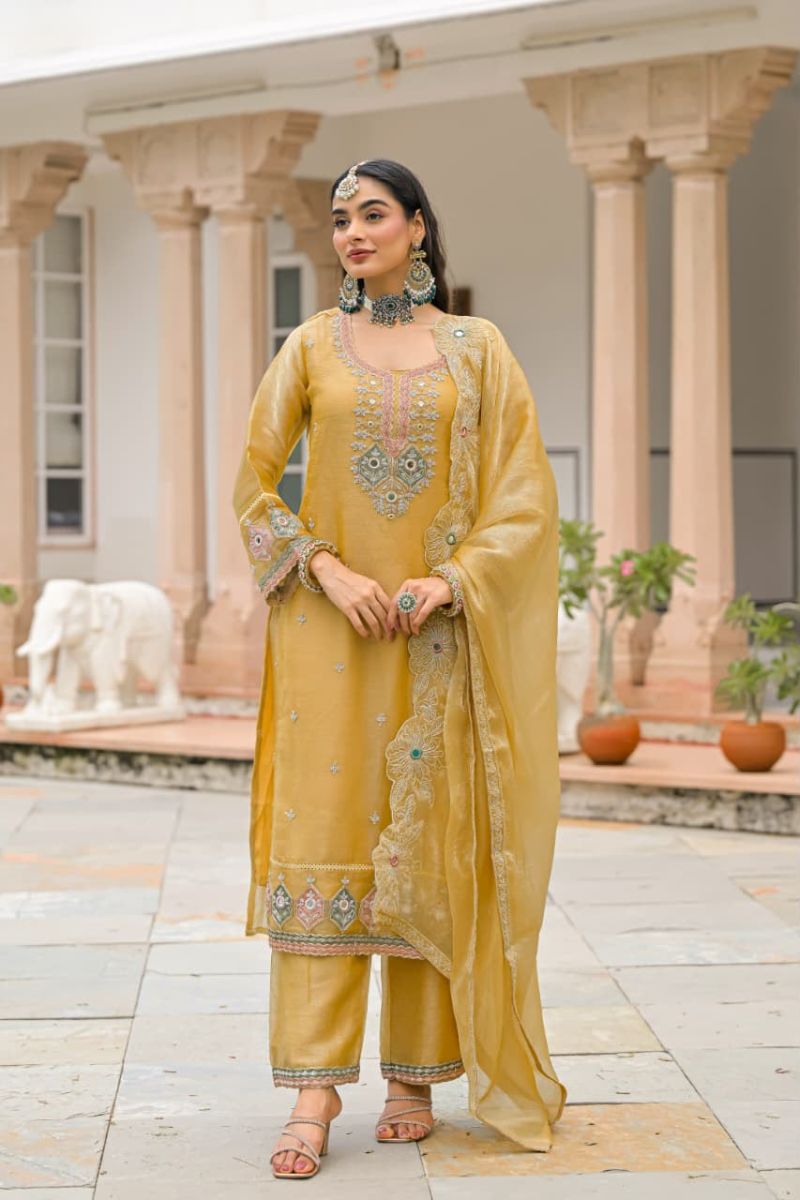 Zaveri D 50135 Yellow Crush Satin Beats Work Designer Salwar Kameez Catalog — Wholesale Readymade Suit, Eba Lifestyle wholesale from Surat — Photo 2