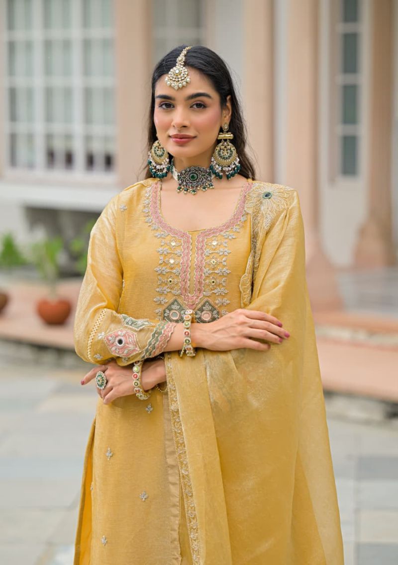 Zaveri D 50135 Yellow Crush Satin Beats Work Designer Salwar Kameez Catalog — Wholesale Readymade Suit, Eba Lifestyle wholesale from Surat — Photo 3