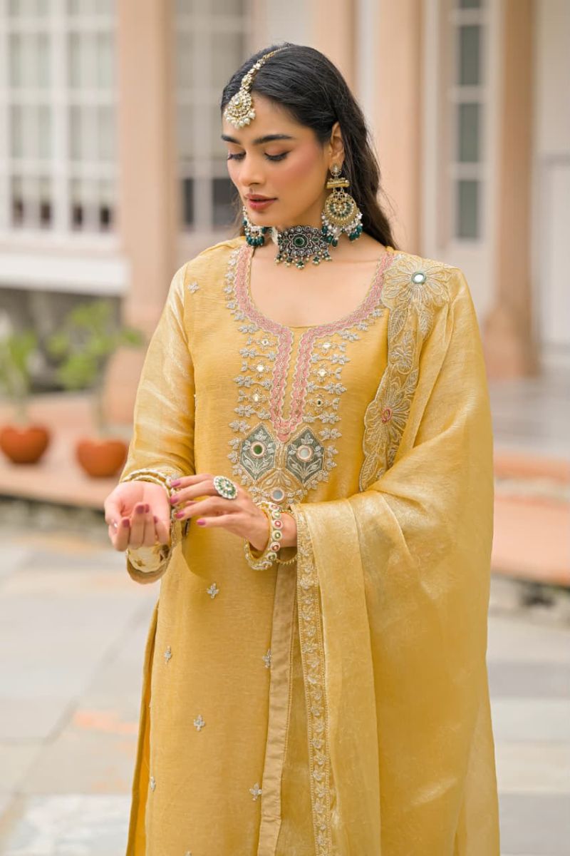 Zaveri D 50135 Yellow Crush Satin Beats Work Designer Salwar Kameez Catalog — Wholesale Readymade Suit, Eba Lifestyle wholesale from Surat — Photo 4