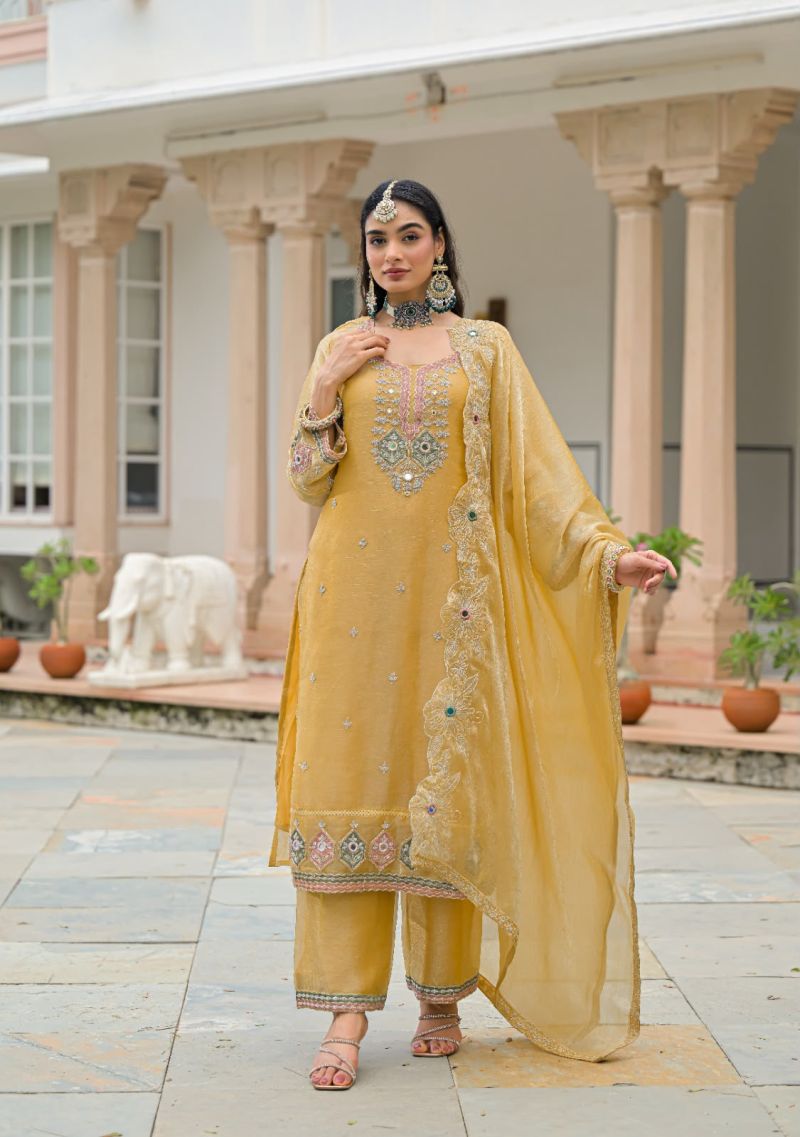 Zaveri D 50135 Yellow Crush Satin Beats Work Designer Salwar Kameez Catalog — Wholesale Readymade Suit, Eba Lifestyle wholesale from Surat — Photo 5