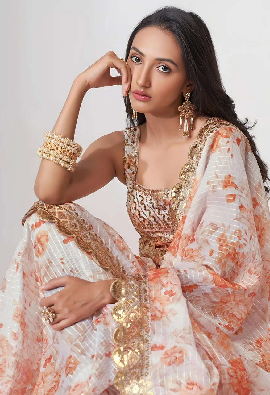 Zeel 1102 Organza with Zari & Sequins Embroidery Designer Saree — Wholesale Sarees, Zeel wholesale from Surat - Gallery Image 4