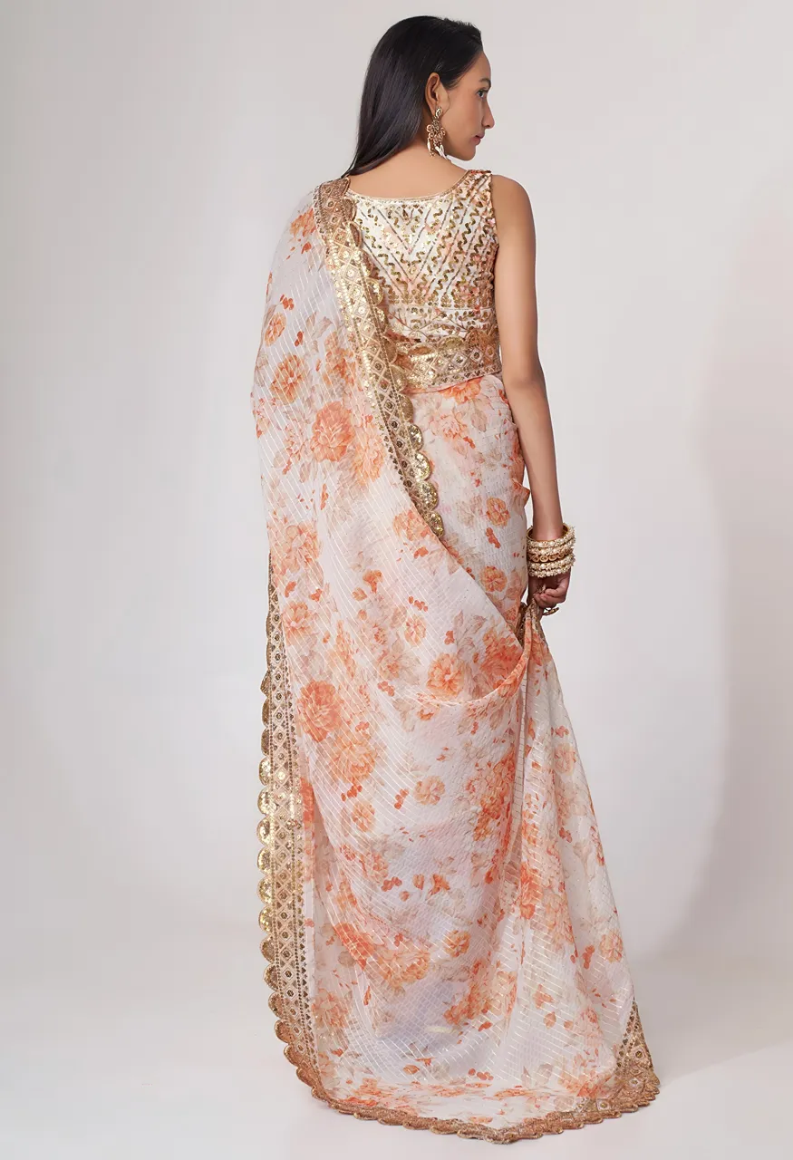 Zeel 1102 Organza with Zari & Sequins Embroidery Designer Saree — Wholesale Sarees, Zeel wholesale from Surat - Gallery Image 3