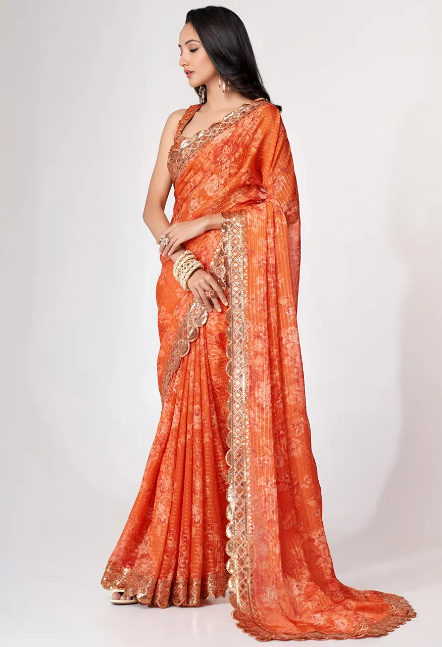 Zeel 1102 Organza with Zari &amp; Sequins Embroidery Designer Saree — Wholesale Sarees, Zeel wholesale from Surat — view 14
