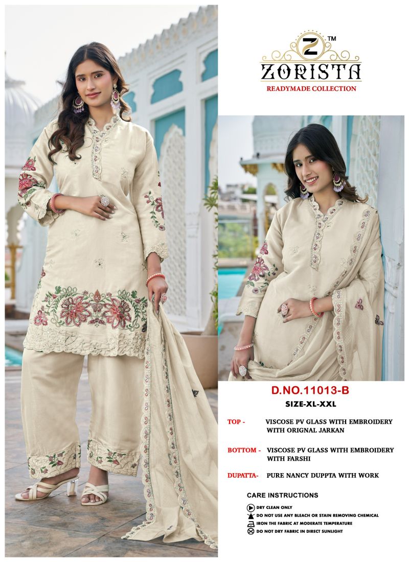 Zorista 11013 A To D Pv Glass Silk Embroidered Salwar Kameez