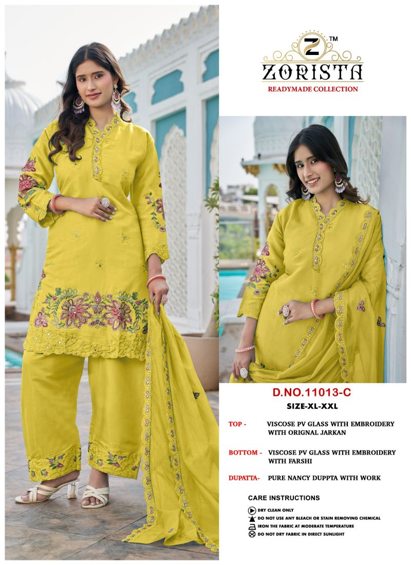 Zorista 11013 A To D Pv Glass Silk Embroidered Salwar Kameez — Wholesale Kurtis, Vardan Ethnic wholesale from Surat — view 3