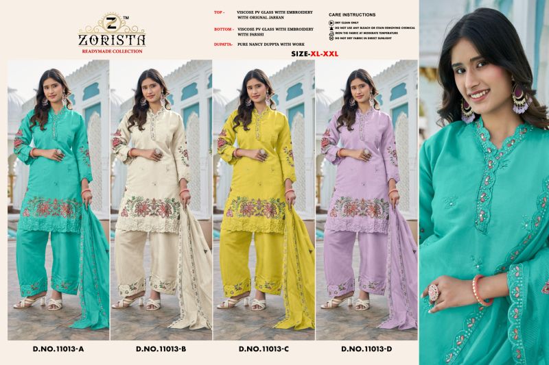 Zorista 11013 A To D Pv Glass Silk Embroidered Salwar Kameez — Wholesale Kurtis, Vardan Ethnic wholesale from Surat — view 4