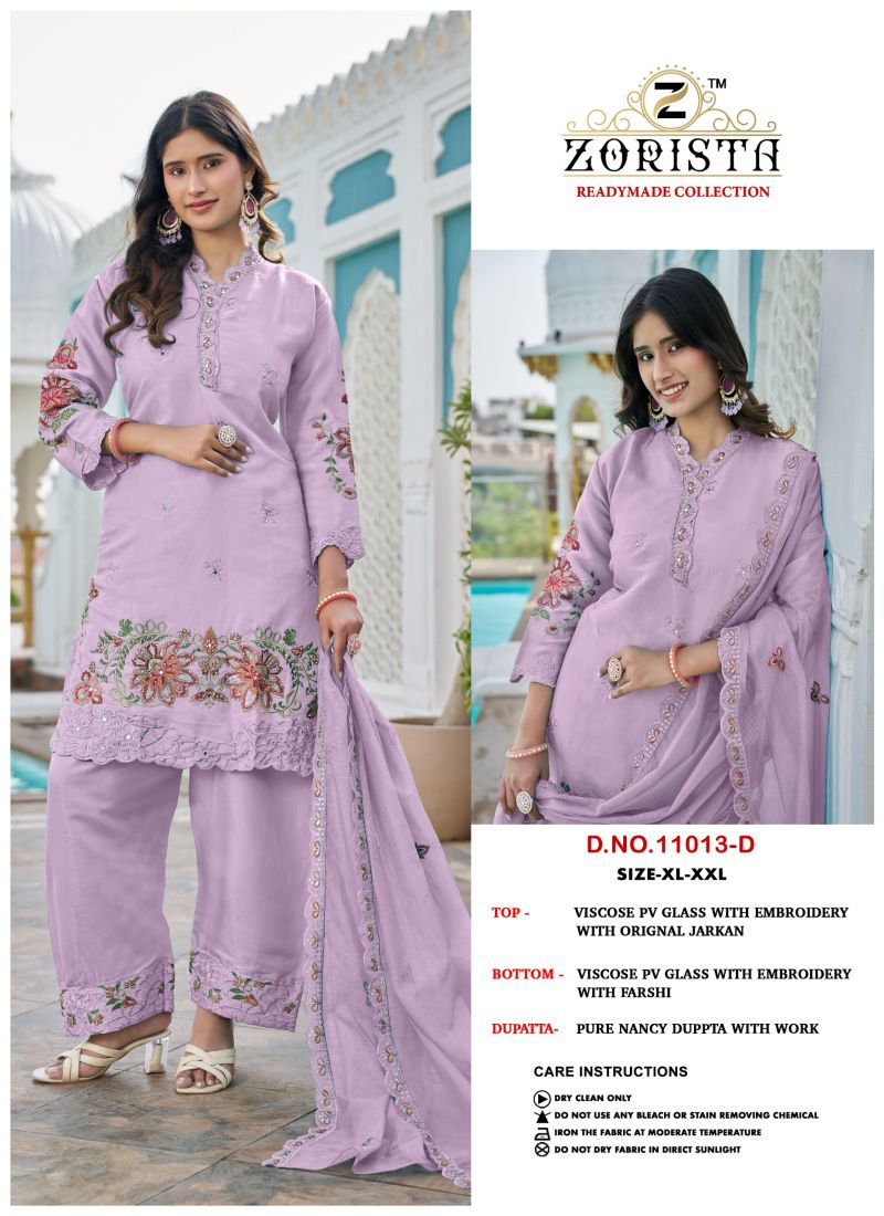 Zorista 11013 A To D Pv Glass Silk Embroidered Salwar Kameez — Wholesale Kurtis, Vardan Ethnic wholesale from Surat — view 5