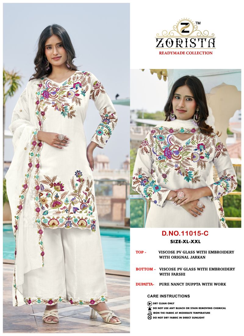 Zorista 11015 A To D Pv Glass Silk Embroidered Salwar Kameez — Wholesale Pakistani Suits, Zorista wholesale from Surat — view 4