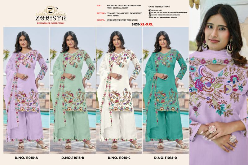 Zorista 11015 A To D Pv Glass Silk Embroidered Salwar Kameez — Wholesale Pakistani Suits, Zorista wholesale from Surat — view 5