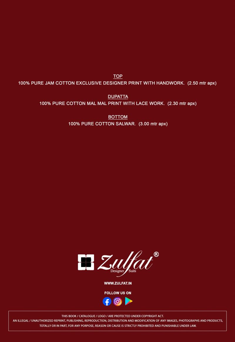 Zulfat Roshni Vol 2 Jam Cotton Printed Handwork Dress Material — Wholesale Dress Material, Zulfat wholesale from Surat - Gallery Image 5
