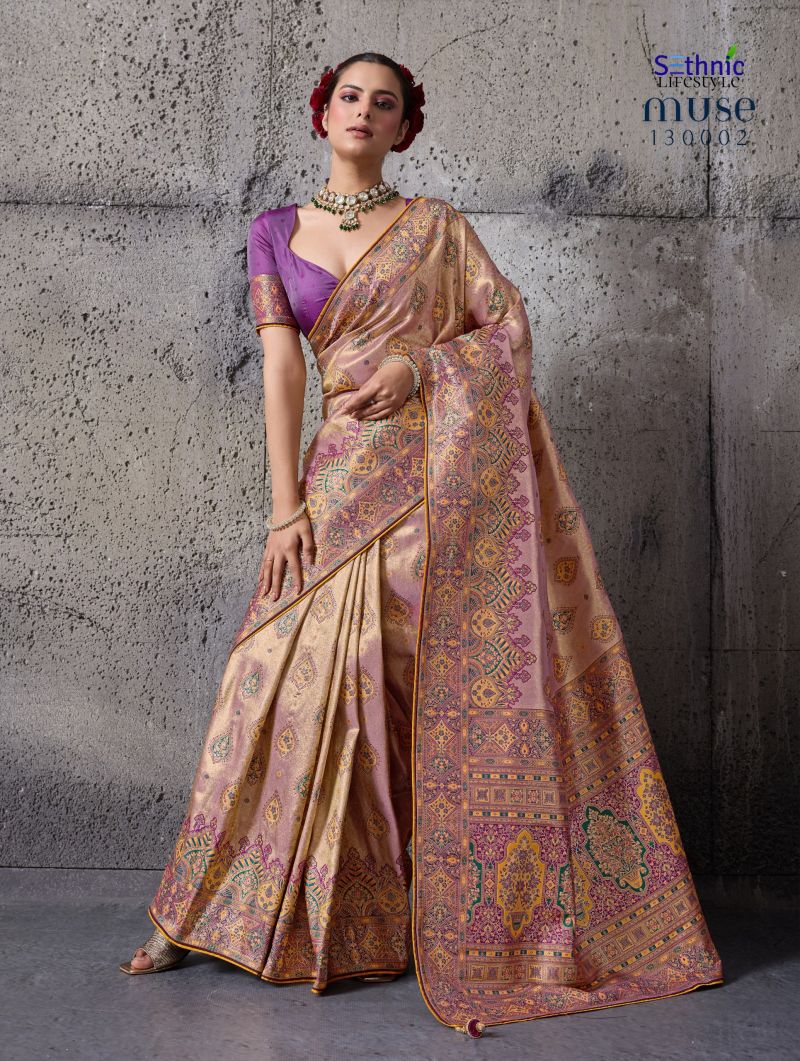 Sethnic Muse Delight Banarasi Tissue Silk Meenakari Patta Weaving Saree Catalog — Wholesale Sarees, Vardan Ethnic wholesale from Surat — view 2