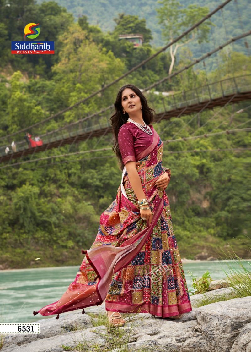 Siddharth Kacchi Mirror Soft Tusser Silk Mirror Work Saree