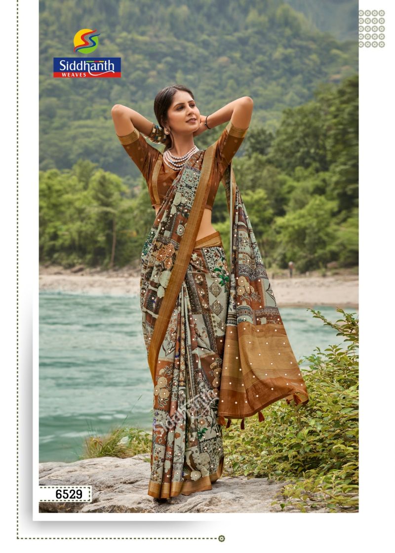 Siddharth Kacchi Mirror Soft Tusser Silk Mirror Work Saree — Wholesale Sarees, Vardan Ethnic wholesale from Surat — Photo 9