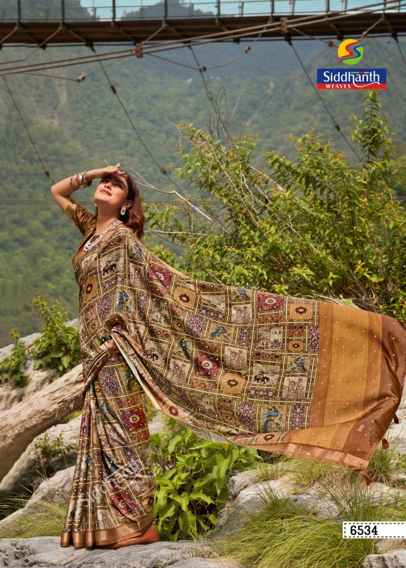 Siddharth Kacchi Mirror Soft Tusser Silk Mirror Work Saree — Wholesale Sarees, Vardan Ethnic wholesale from Surat — Photo 3