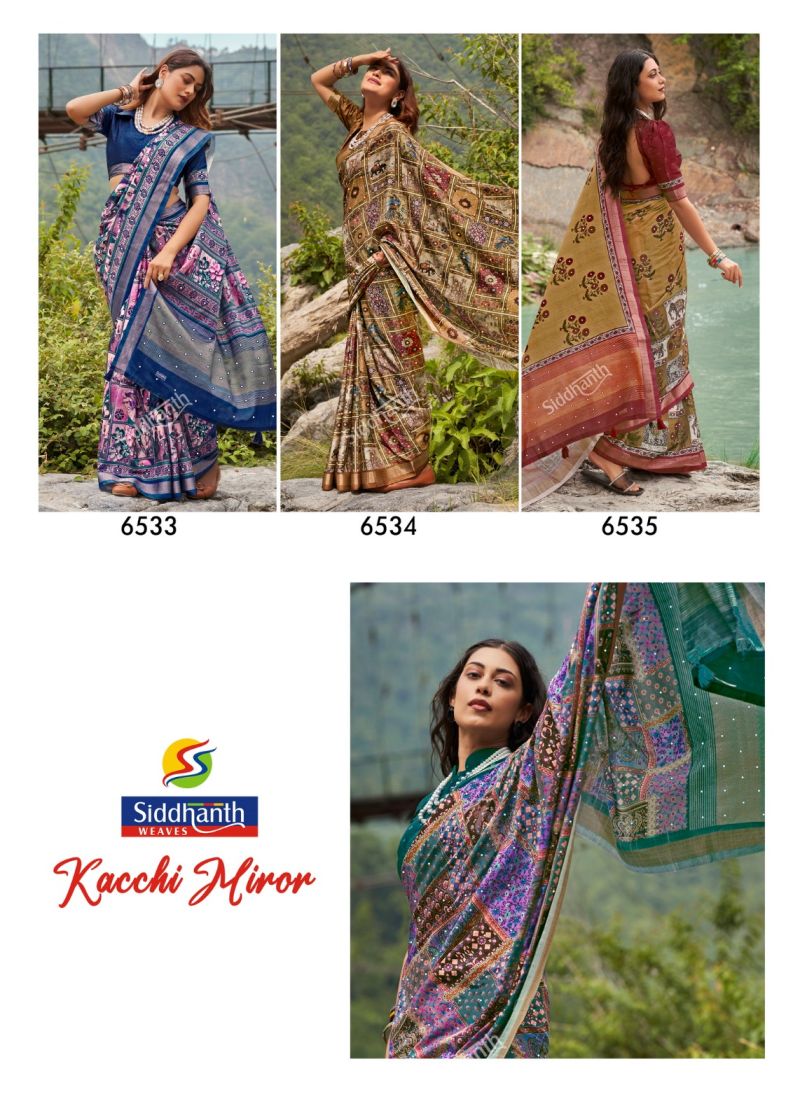 Siddharth Kacchi Mirror Soft Tusser Silk Mirror Work Saree — Wholesale Sarees, Vardan Ethnic wholesale from Surat — Photo 10