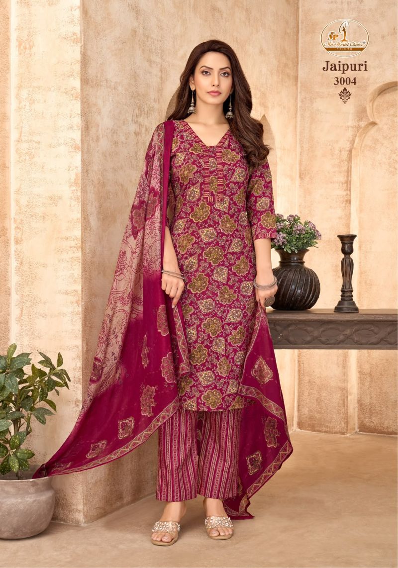 Miss World Jaipuri Vol 3 Readymade Cotton Kurti Pant With Dupatta Set — Wholesale Kurtis, Miss World wholesale from Surat — Photo 4