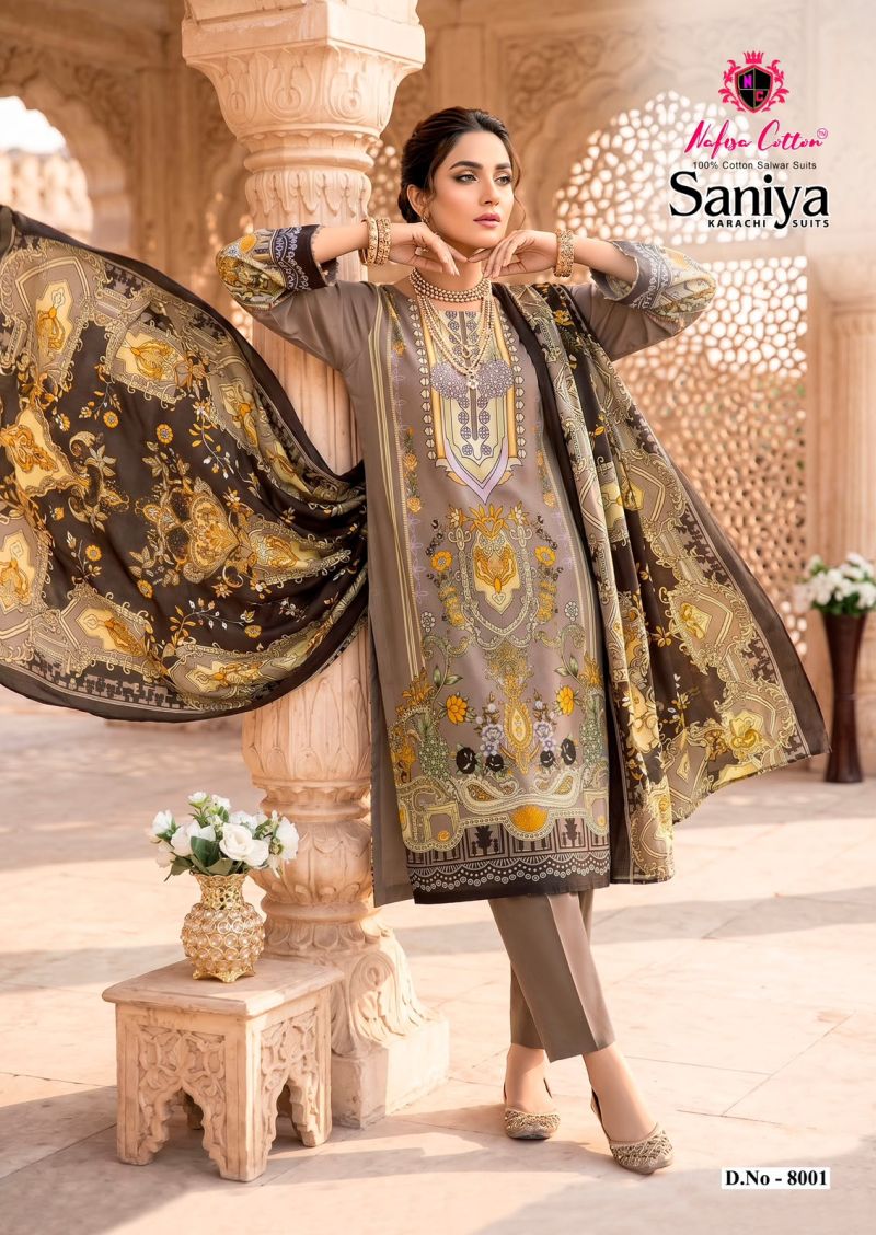 Nafisa Saniya Vol 8 Indo Cotton Printed Karachi Dress Material Catalog — Wholesale Salwar Suits, Nafisa  wholesale from Surat — view 5