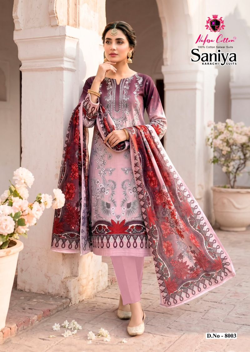 Nafisa Saniya Vol 8 Indo Cotton Printed Karachi Dress Material Catalog — Wholesale Salwar Suits, Nafisa  wholesale from Surat — view 4