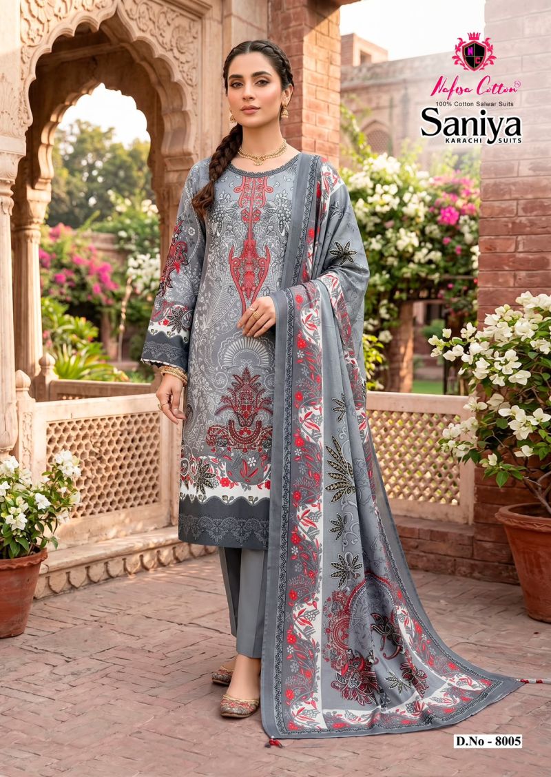 Nafisa Saniya Vol 8 Indo Cotton Printed Karachi Dress Material Catalog — Wholesale Salwar Suits, Nafisa  wholesale from Surat — view 3