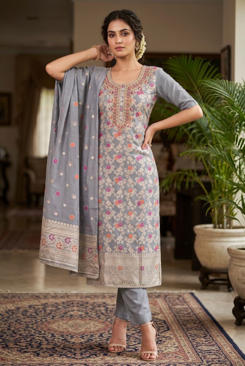 Aurraa Jivika Banarasi Cotton Silk Hand Work Salwar Kameez Catalog