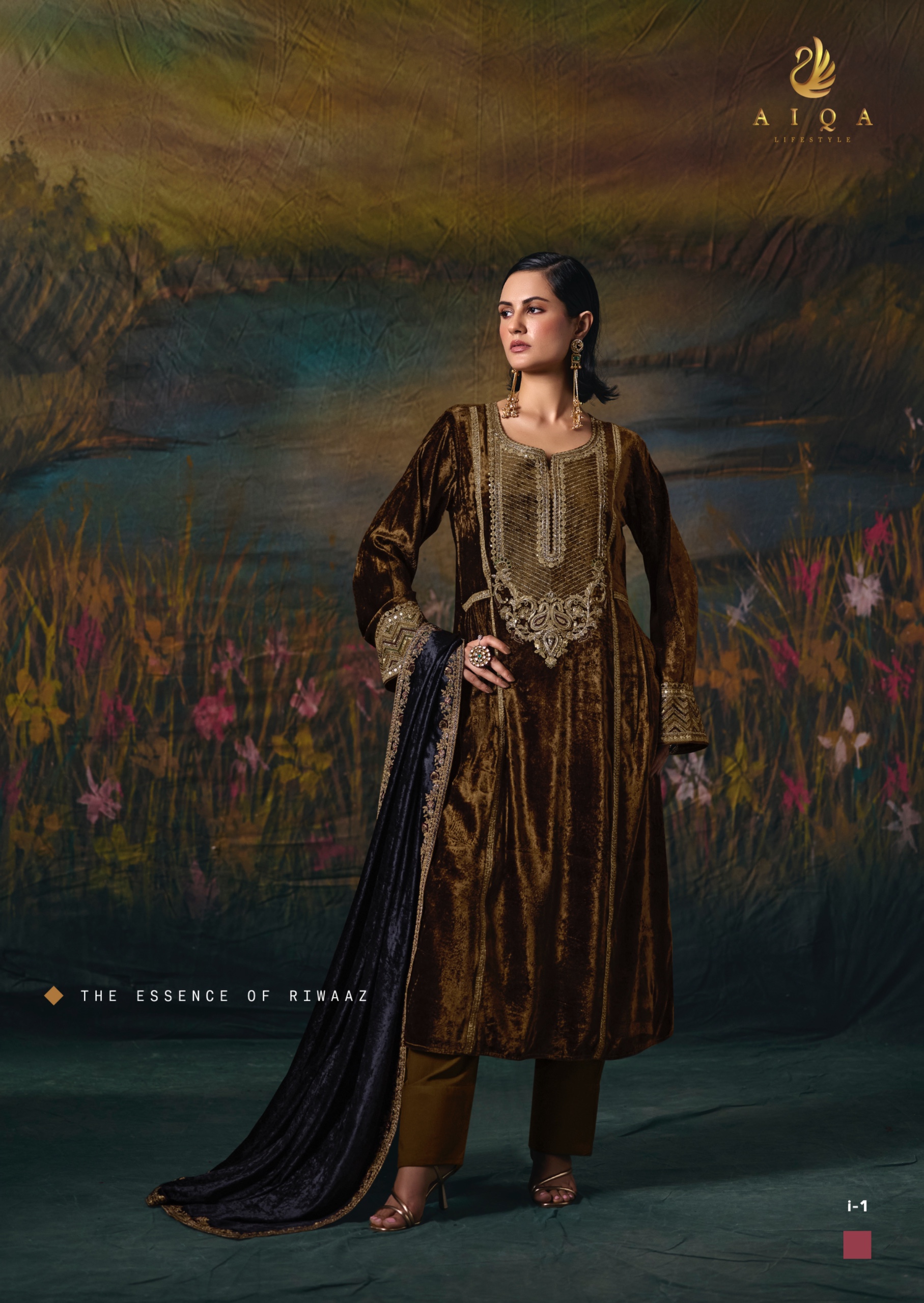 AIQA Noor E Riwaaz Pure Viscous Velvet &amp; Pashmina Salwar Kameez — Wholesale Salwar Suits, ALQA wholesale from Surat — view 3