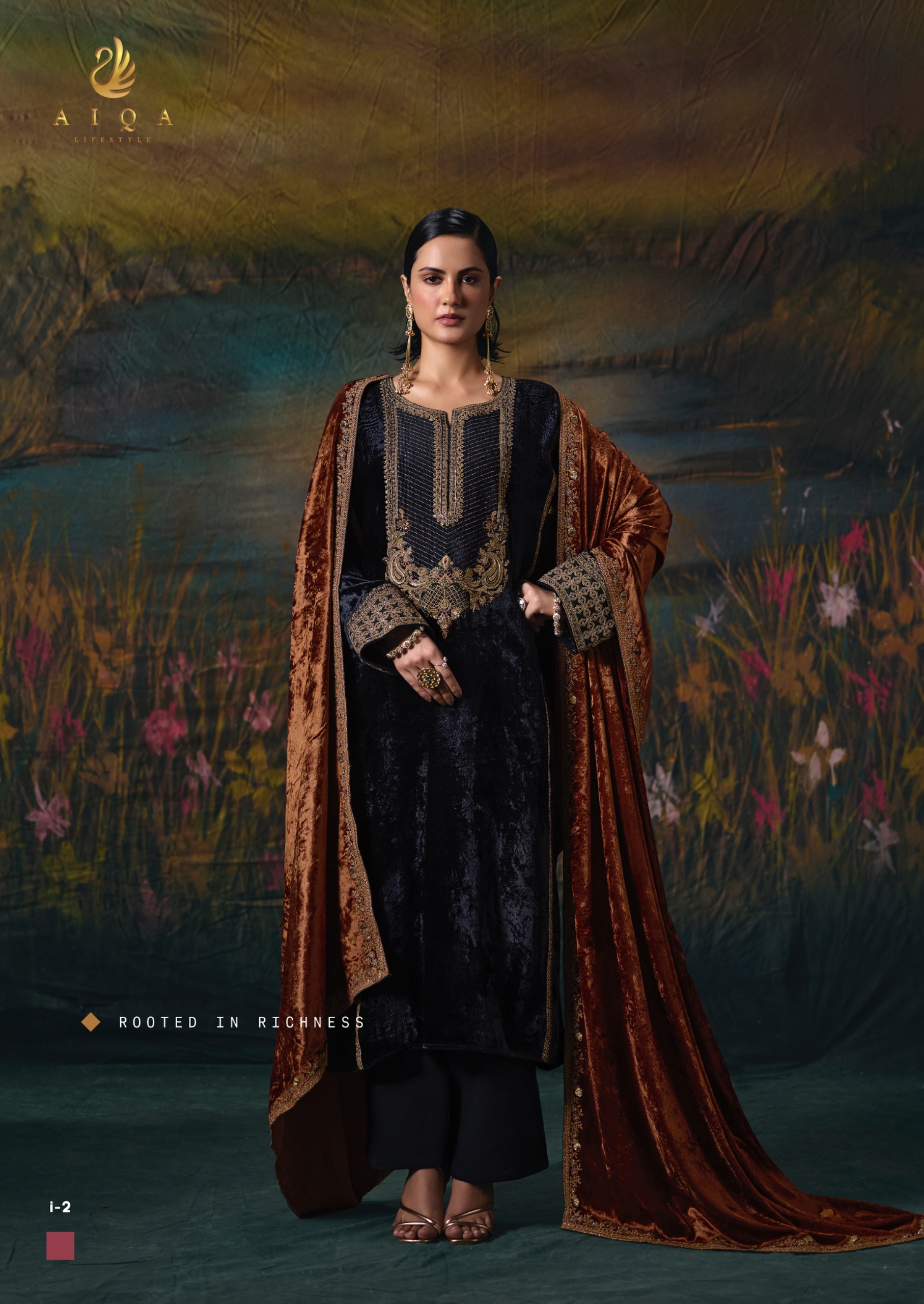 AIQA Noor E Riwaaz Pure Viscous Velvet &amp; Pashmina Salwar Kameez — Wholesale Salwar Suits, ALQA wholesale from Surat — view 4