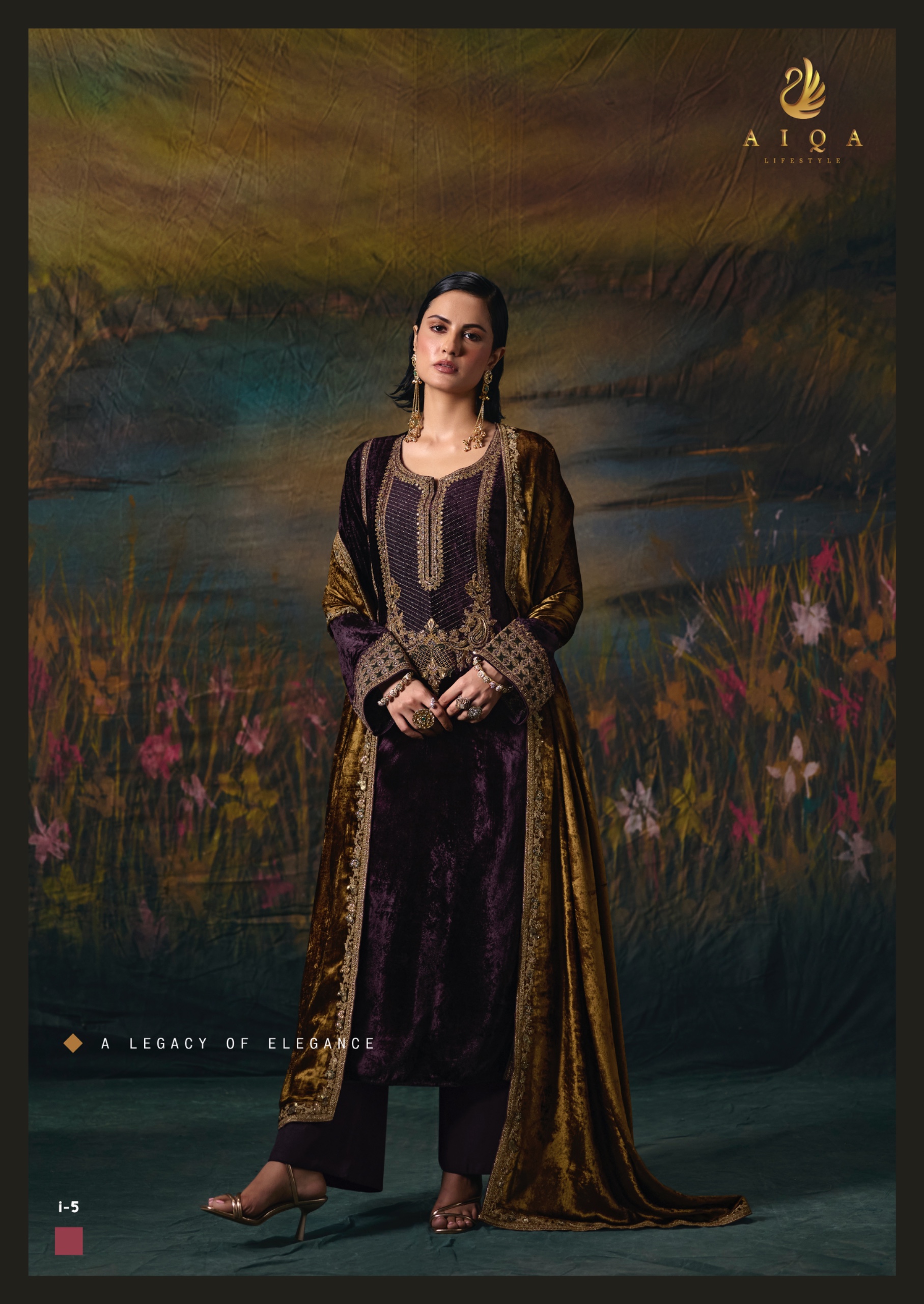 AIQA Noor E Riwaaz Pure Viscous Velvet &amp; Pashmina Salwar Kameez — Wholesale Salwar Suits, ALQA wholesale from Surat — view 6