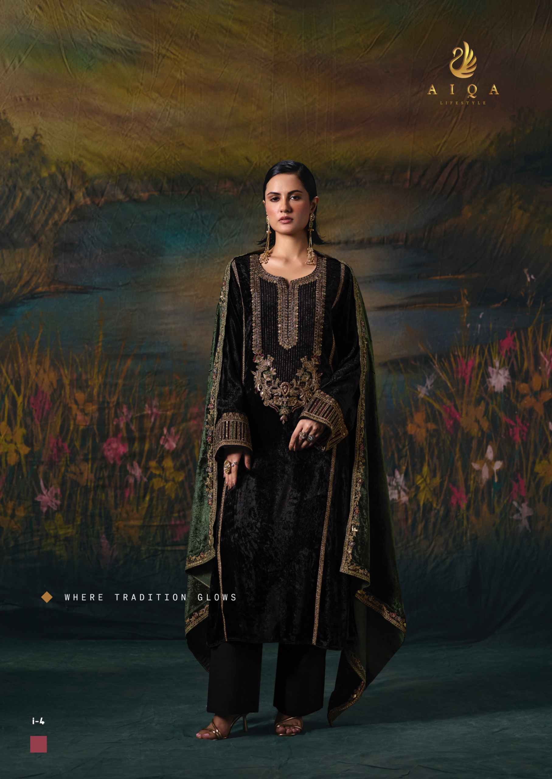 AIQA Noor E Riwaaz Pure Viscous Velvet &amp; Pashmina Salwar Kameez