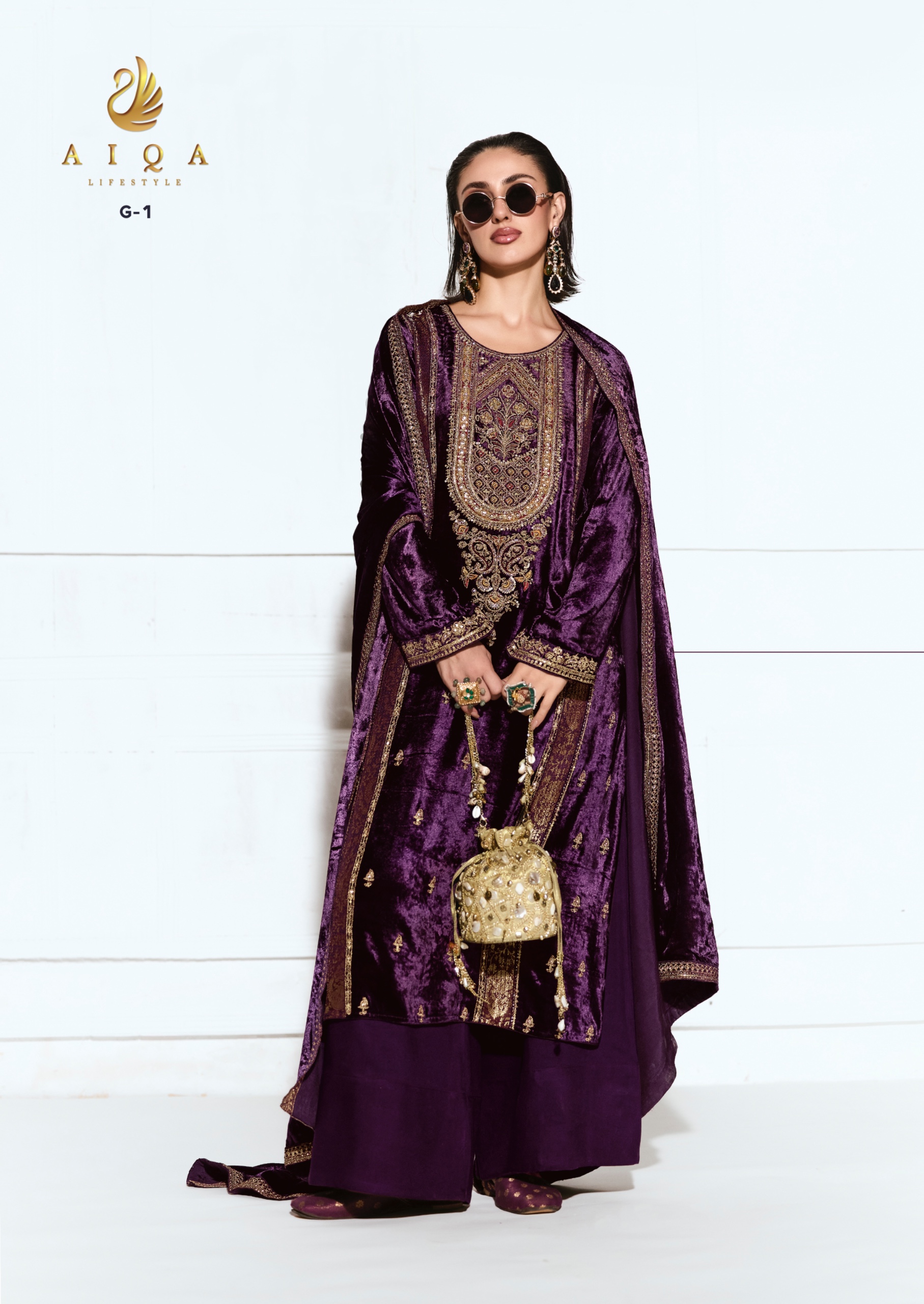 AIQA Rubaab Wholesale Velvet Pure Viscose Salwar Kameez Catalog — Wholesale Salwar Suits, ALQA wholesale from Surat — Photo 3