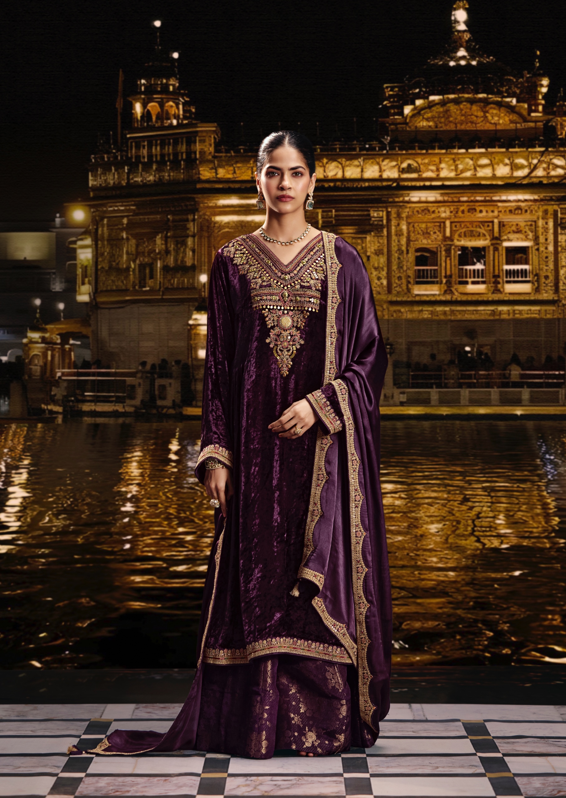 AIQA Sabr Pure Viscose Velvet Heavy Fancy Work Salwar Kameez Catalog — Wholesale Salwar Suits, ALQA wholesale from Surat — view 4