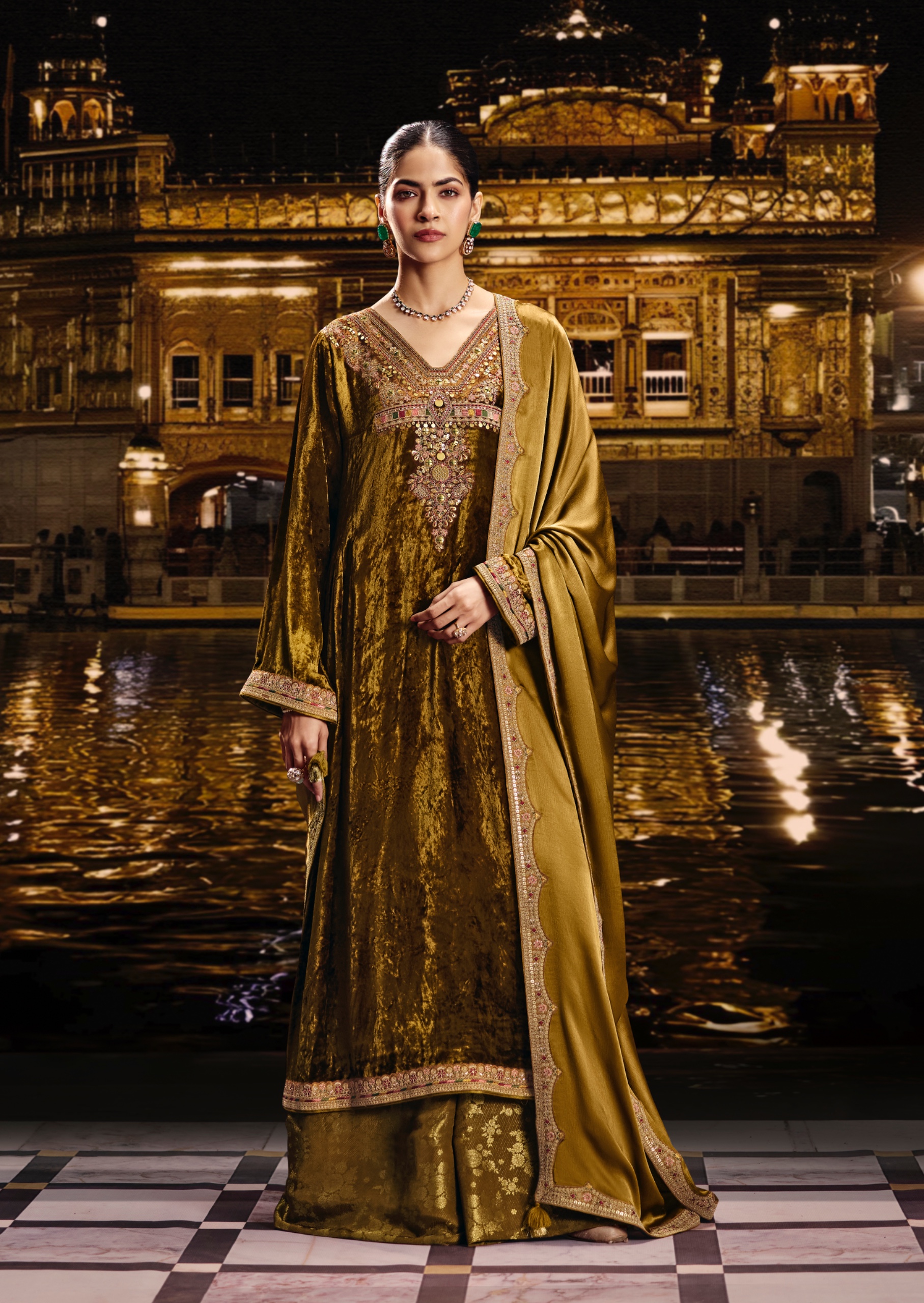 AIQA Sabr Pure Viscose Velvet Heavy Fancy Work Salwar Kameez Catalog — Wholesale Salwar Suits, ALQA wholesale from Surat — view 3