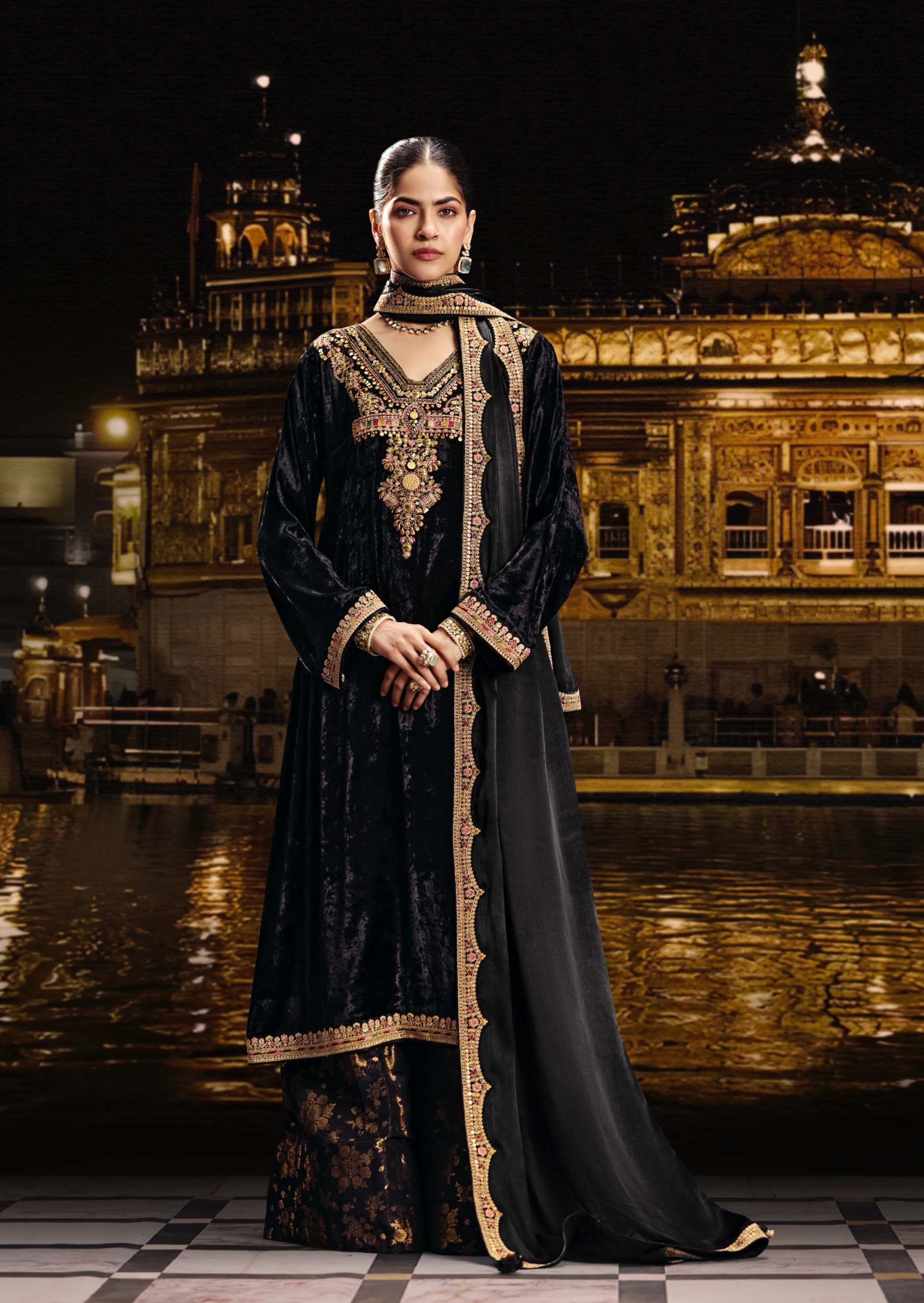 AIQA Sabr Pure Viscose Velvet Heavy Fancy Work Salwar Kameez Catalog — Wholesale Salwar Suits, ALQA wholesale from Surat — view 6