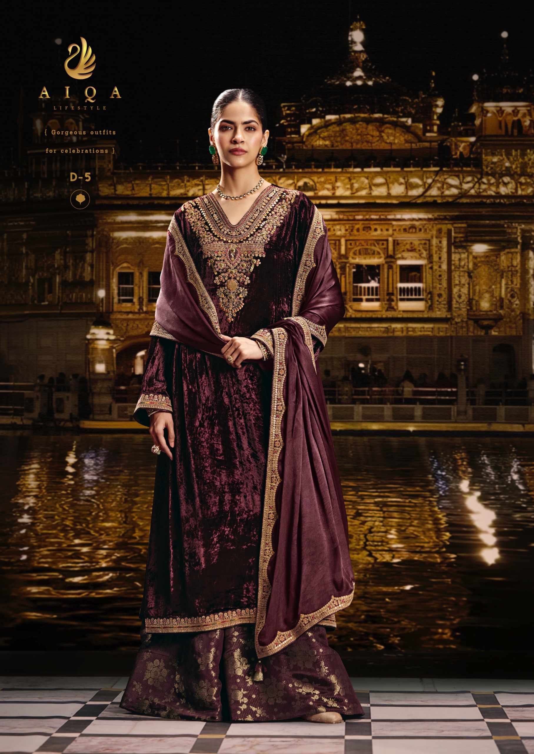 AIQA Sabr Pure Viscose Velvet Heavy Fancy Work Salwar Kameez Catalog