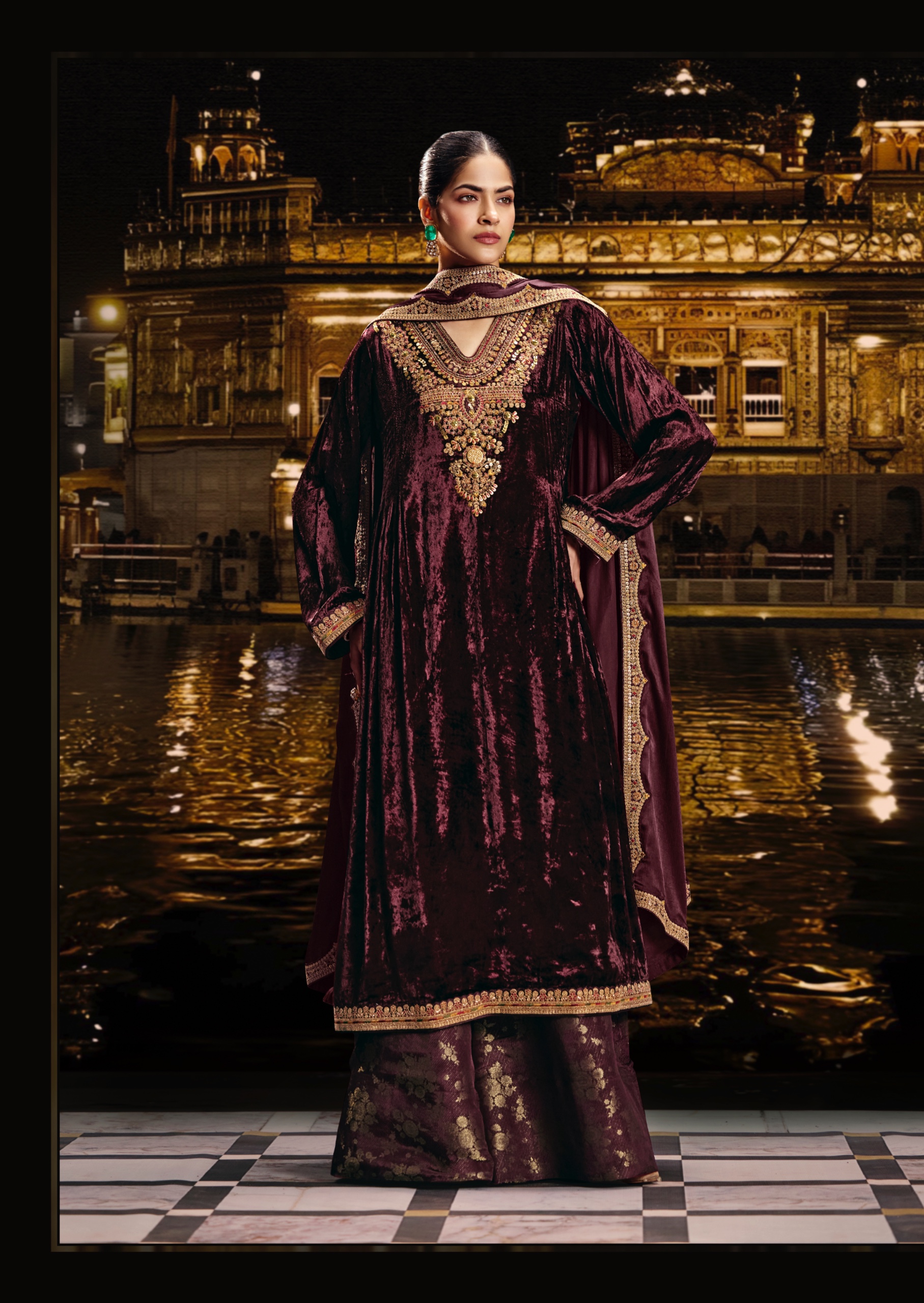 AIQA Sabr Pure Viscose Velvet Heavy Fancy Work Salwar Kameez Catalog — Wholesale Salwar Suits, ALQA wholesale from Surat — view 5