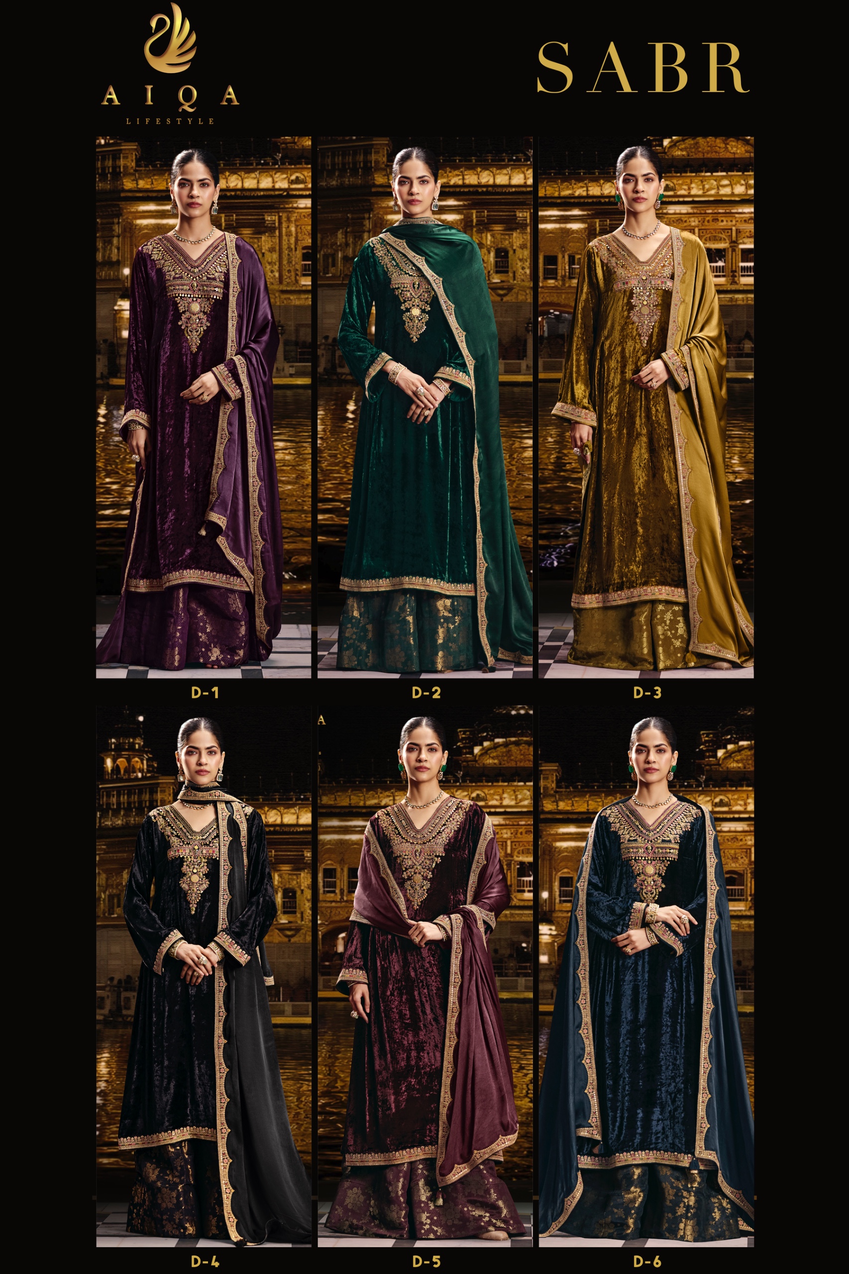 AIQA Sabr Pure Viscose Velvet Heavy Fancy Work Salwar Kameez Catalog — Wholesale Salwar Suits, ALQA wholesale from Surat — view 7
